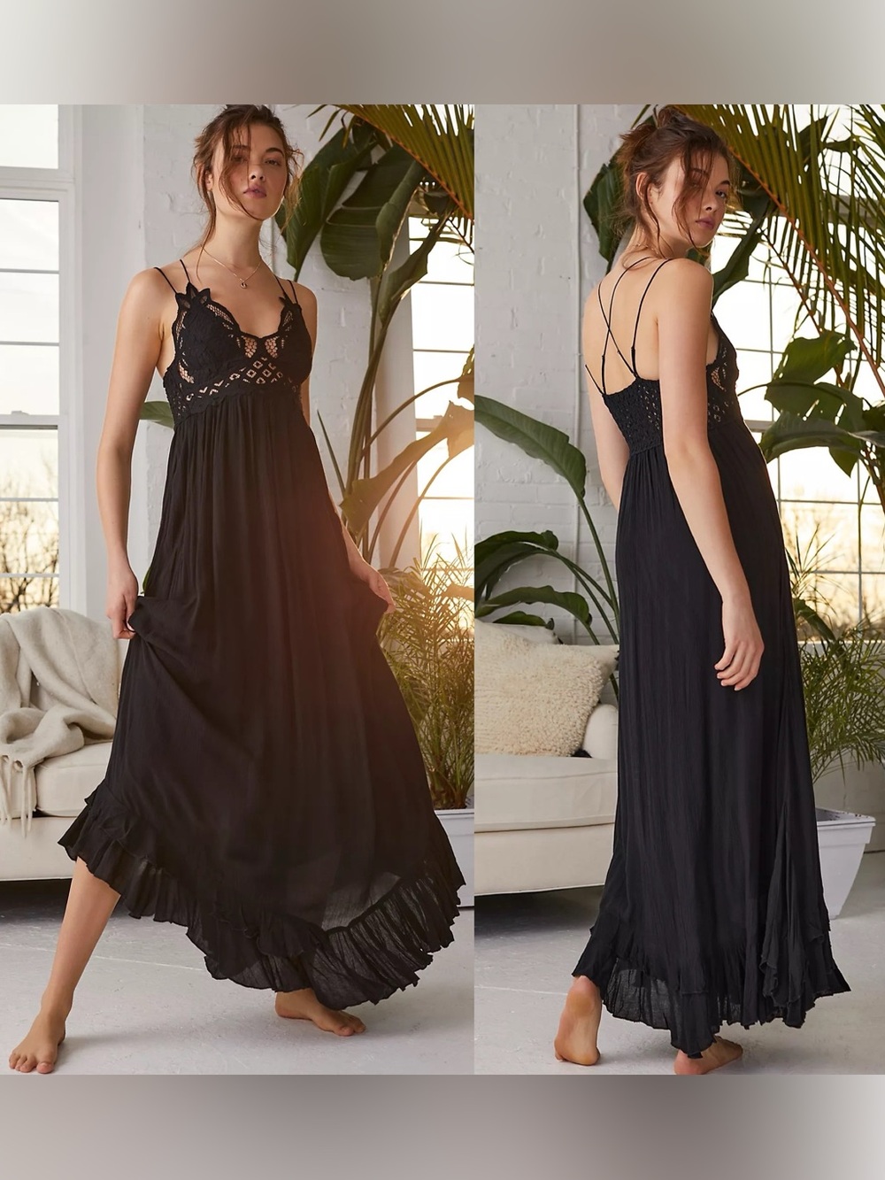 Free People Maxi Slip Crochet Lace Dress XS